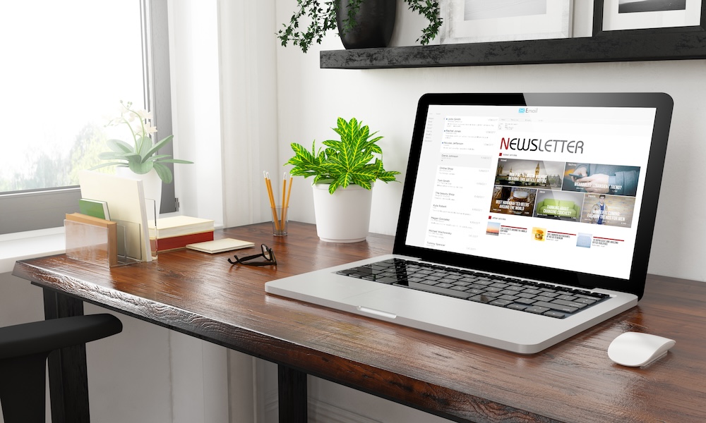 laptop showing a newsletter