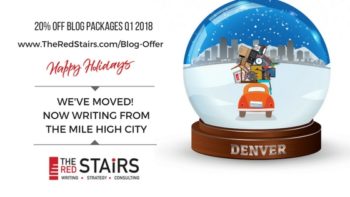 The Red Stairs is expanding and moving to Denver. Offering 20% off blog packages Q1 2018