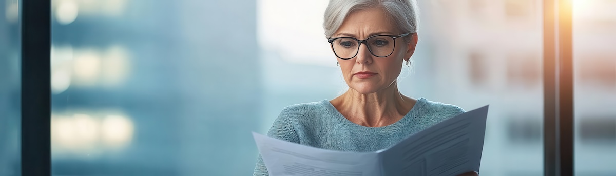 Business woman studying a proposal and seeing errors